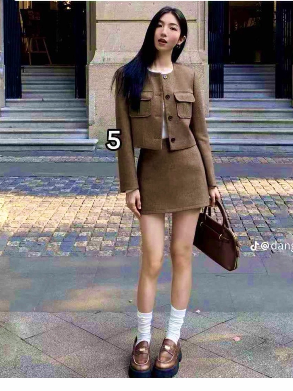 🍁 NWOT Brown Cropped Blazer Jacket & A-line Mini Skirt Matching Set - Size S